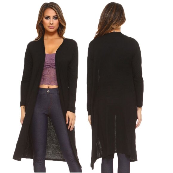 NEW with tags Classic Open Front long Cardigan black lightweight - Picture 2 of 4